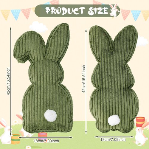 Fiwochic 2 Pcs Easter Bunny Shaped Pillow Cute Decorative Rabbit Throw Pillow Bunny Stuffed Soft Corduroy Striped Textured Cushion Case for Spring Easter Party Couch Sofa Home Decor, Olive Green