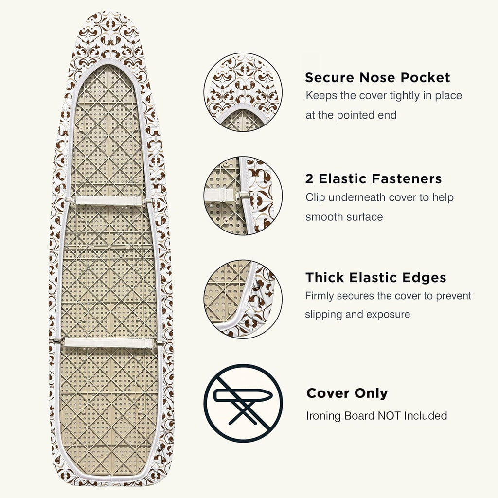 UniSimp Ironing Board Cover - Extra Thick Natural Cotton, Scorch & Stain Resistant | 15"x54" Heatproof Taupe