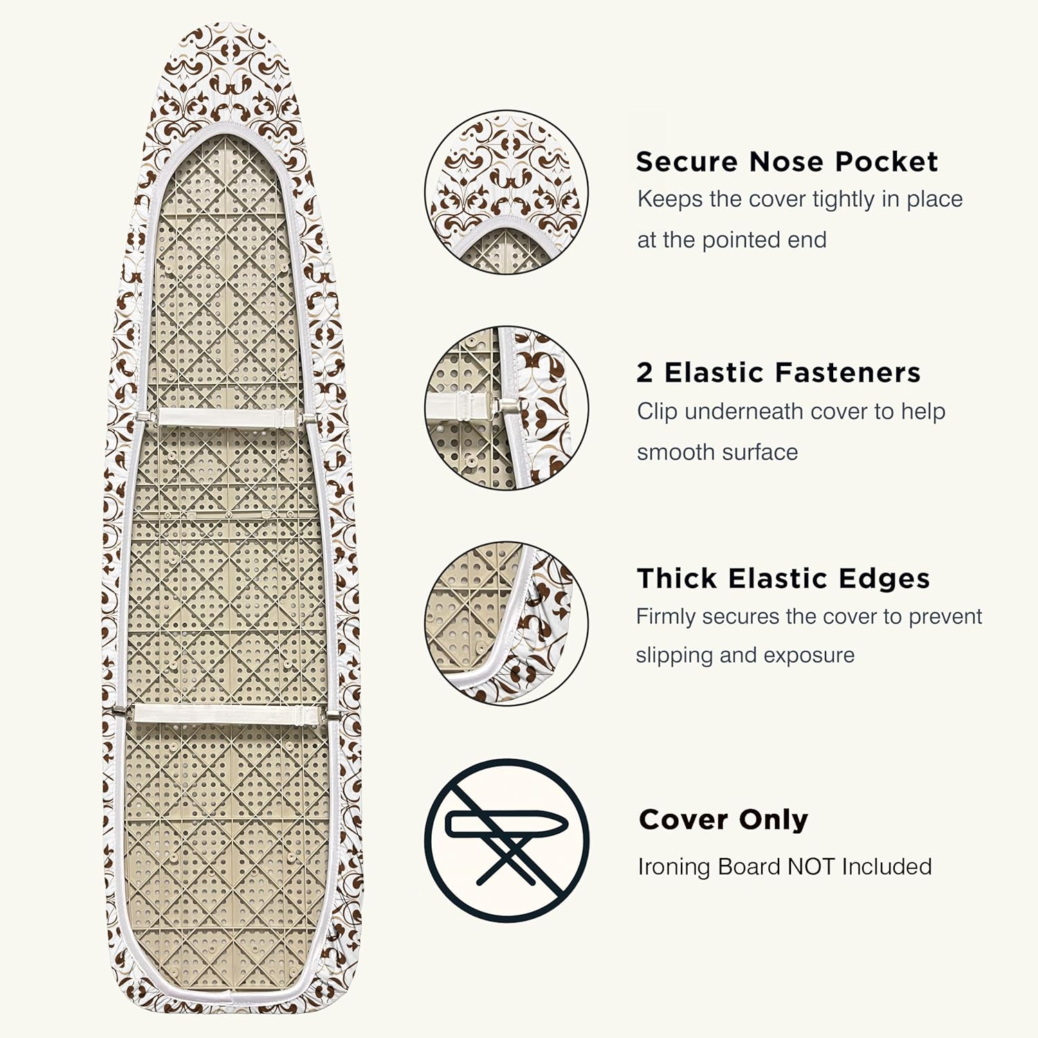 UniSimp Ironing Board Cover - Extra Thick Natural Cotton, Scorch & Stain Resistant | 15"x54" Heatproof Taupe