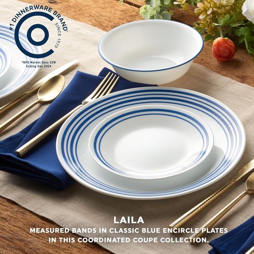 Corelle Vitrelle 18-Piece Dinnerware Set - Service for 6 | Triple-Layer Chip & Crack Resistant, Laila Design