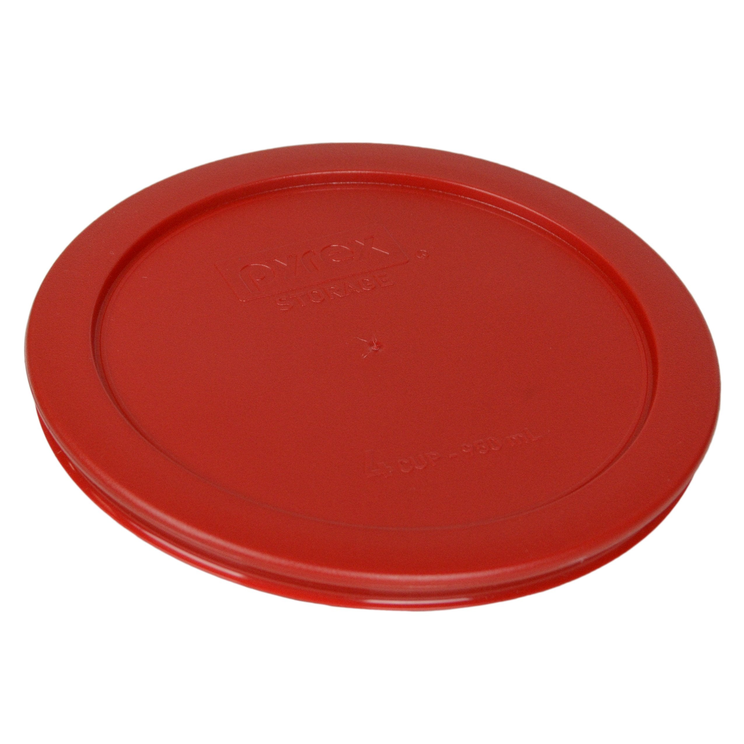 Pyrex (2) 7202-PC 1-Cup, (2) 7200-PC 2-Cup, (2) 7201-PC 4-Cup, & (1) 7402-PC 6/7-Cup Poppy Red Lids - Made in USA