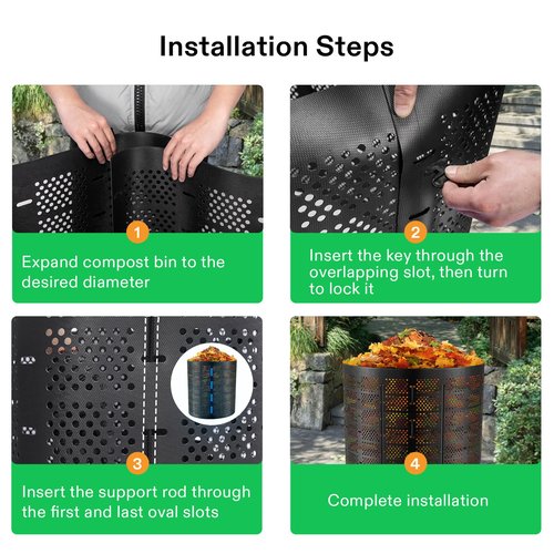 VIVOSUN 300 Gallon Outdoor Compost Bin, Expandable Composter, Easy to Setup & Large Capacity for Backyard, Lawn (Black with Gloves)