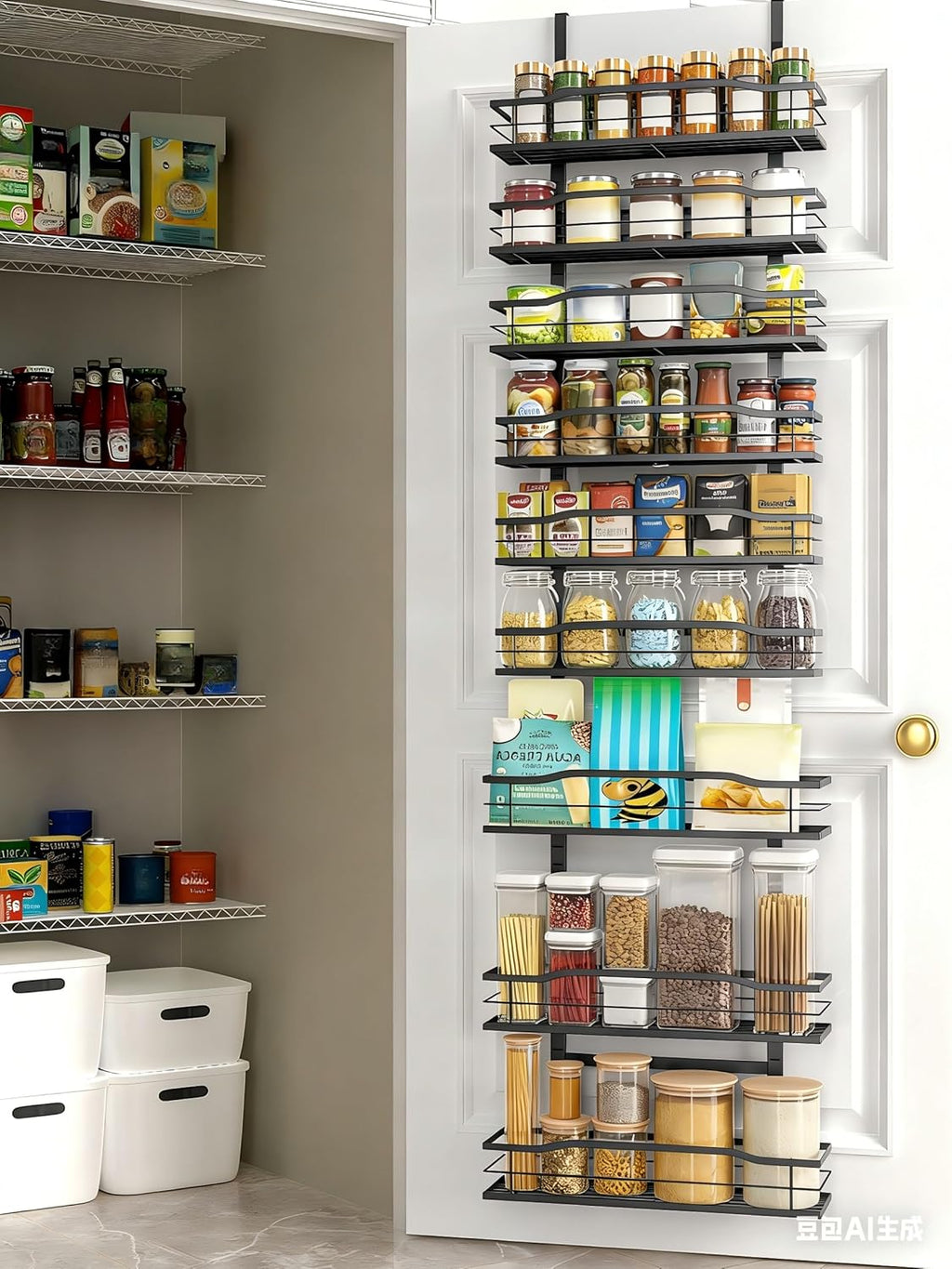 Moforoco 9-Tier Over The Door Pantry Organizer - Black Hanging Basket Spice Rack for Home & Kitchen