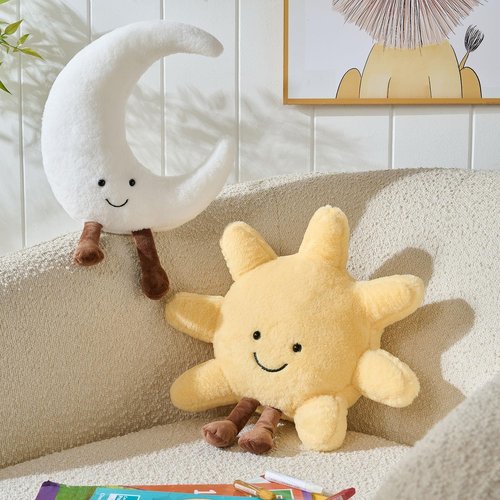 EUEGWYX Sun and Moon Shaped Plush 12" Cute Smiling Fun Filled Moon Sunshine Pillow Stuffed Animal Plushie Toy for Birthday Gift