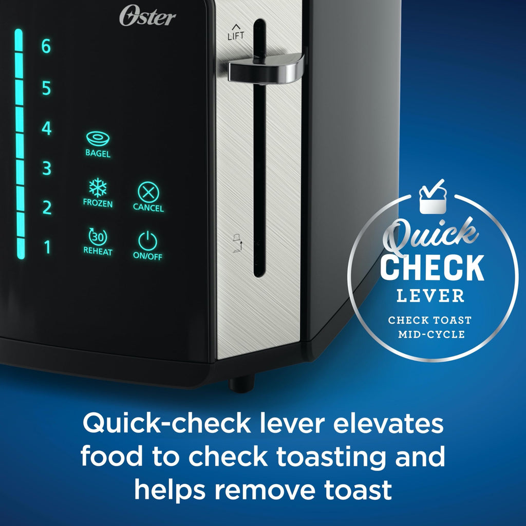 Oster 2-Slice Touchscreen Toaster, Digital Countdown Timer, 6 Shade Settings, Easy Touch Technology, Bagel/Reheat/Frozen Modes, Stainless Steel
