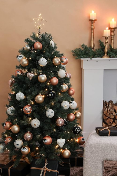 DN DECONATION White & Gold Glass Christmas Ornaments - 3.15" Xmas Tree Decoration Set