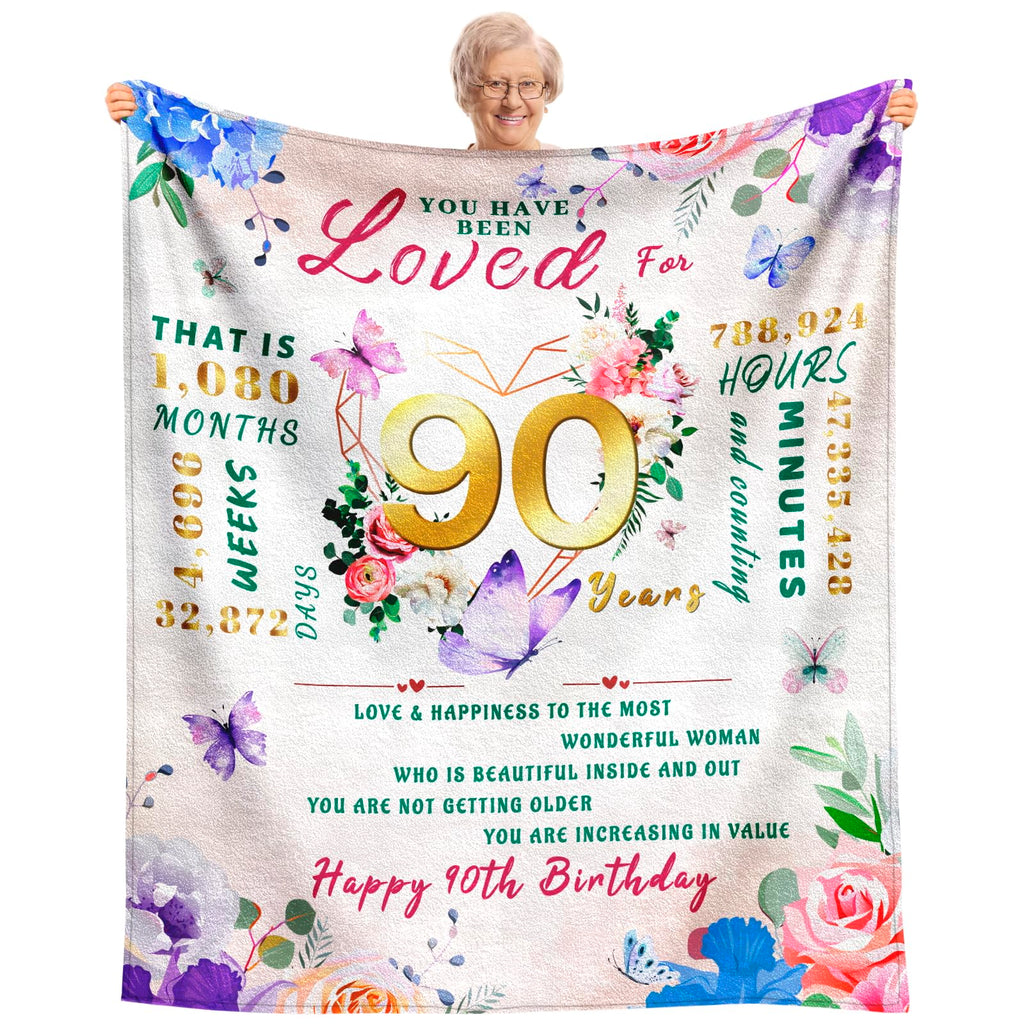 90th Birthday Gifts for Women, 90 Year Old Birthday Gifts for Women, Best Gift for 90 Year Old Woman Throw Blanket 50"x60", 1936 Bday Gift Ideas for Woman, Happy 90th Bday Decorations for Female