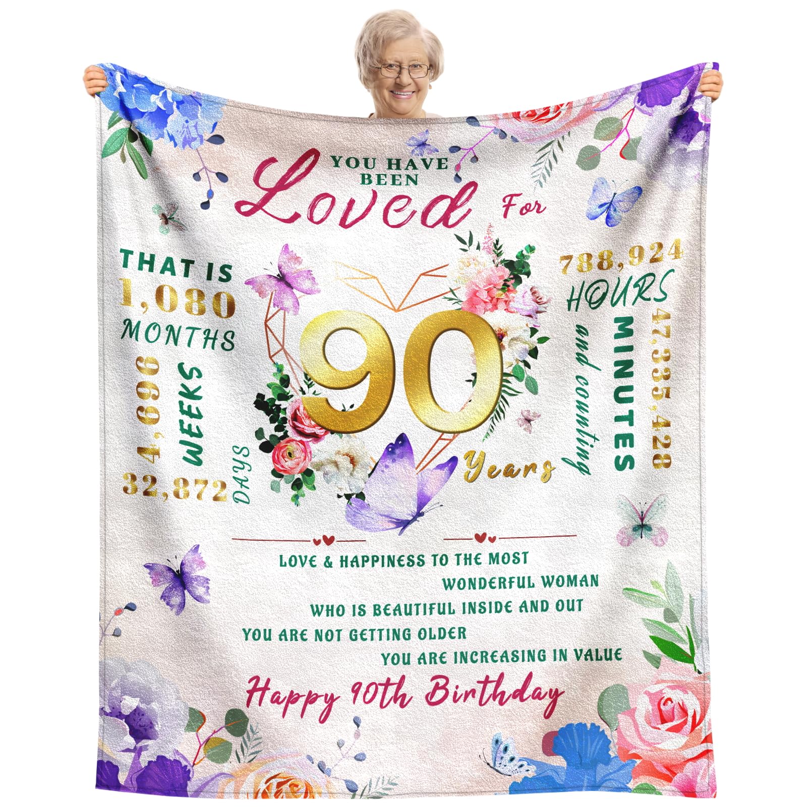 90th Birthday Gifts for Women, 90 Year Old Birthday Gifts for Women, Best Gift for 90 Year Old Woman Throw Blanket 50"x60", 1936 Bday Gift Ideas for Woman, Happy 90th Bday Decorations for Female