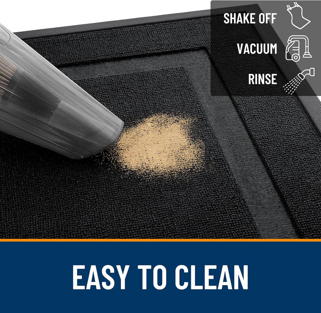 OLANLY Waterproof Front Door Mat - All-Season Indoor/Outdoor Doormat | Sturdy Natural Rubber, 59x23, Jet Black