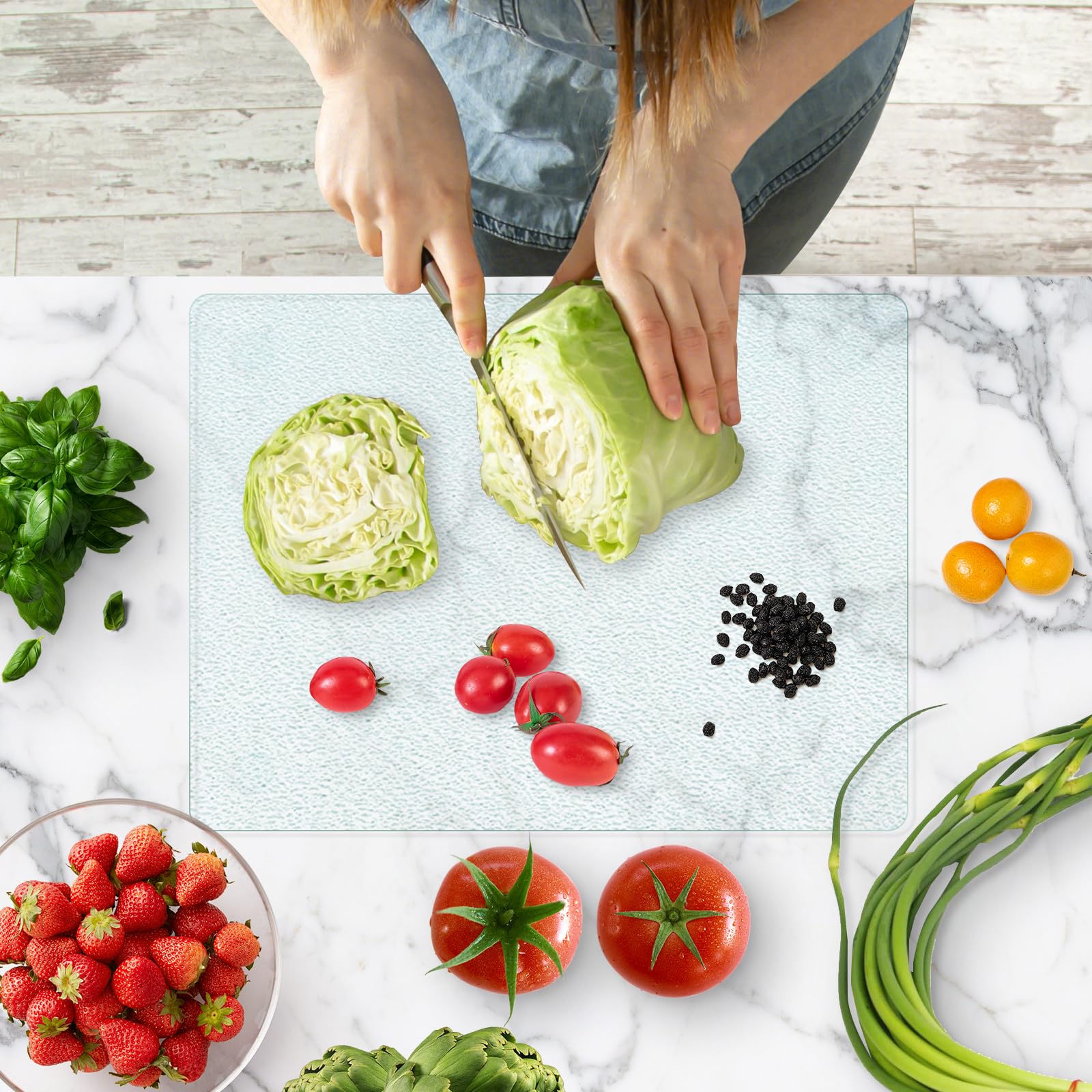 KimiDitt Tempered Glass Cutting Board, 12x16" Glass Cutting Board for Kitchen Counter,Large Size Frosted Glass,with Non-Slip Feet, Scratch Resistant,Heat Resistant