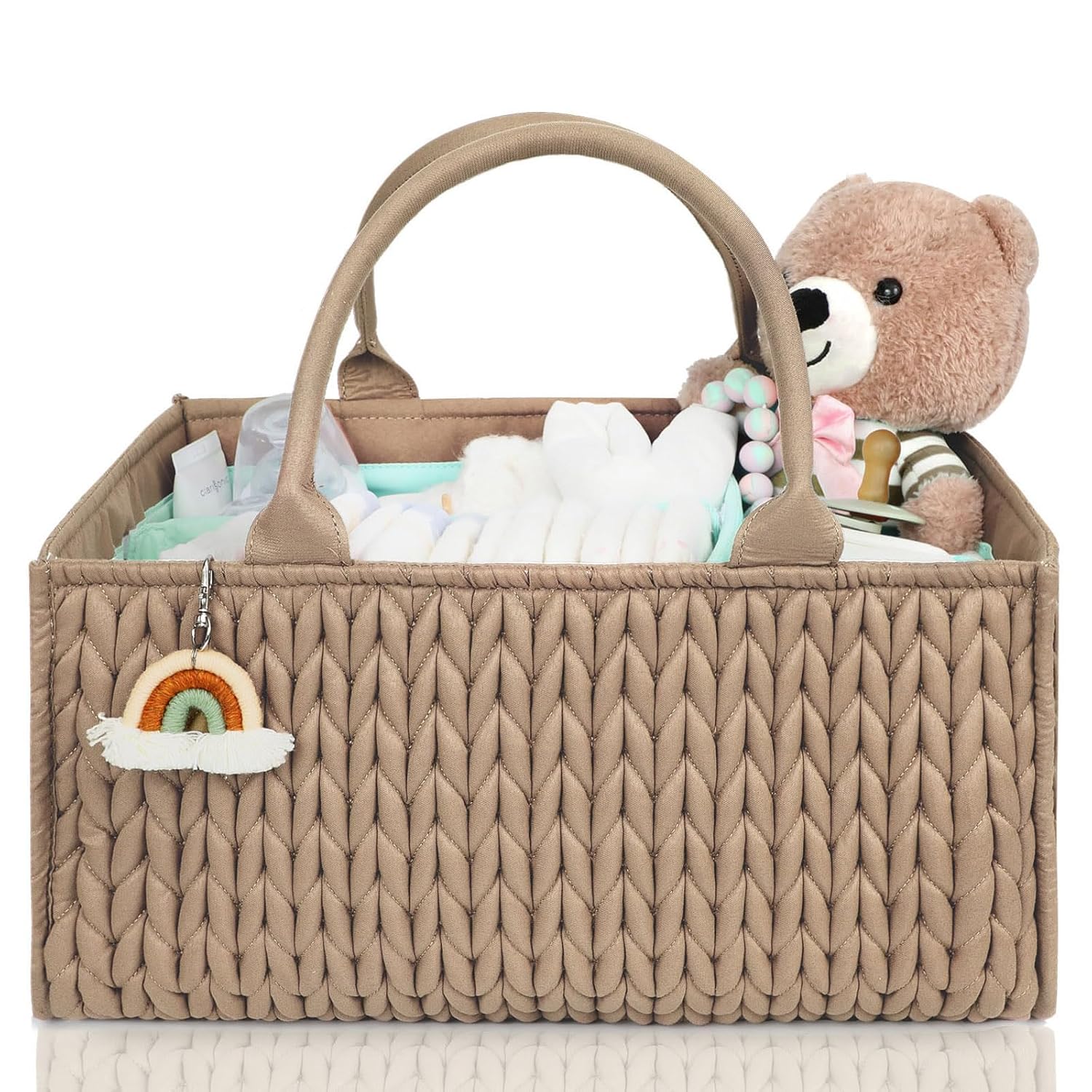 MOMINSIDE Diaper Caddy Organizer - Portable Nursery Storage Basket for Boys & Girls | Brown Newborn Essentials