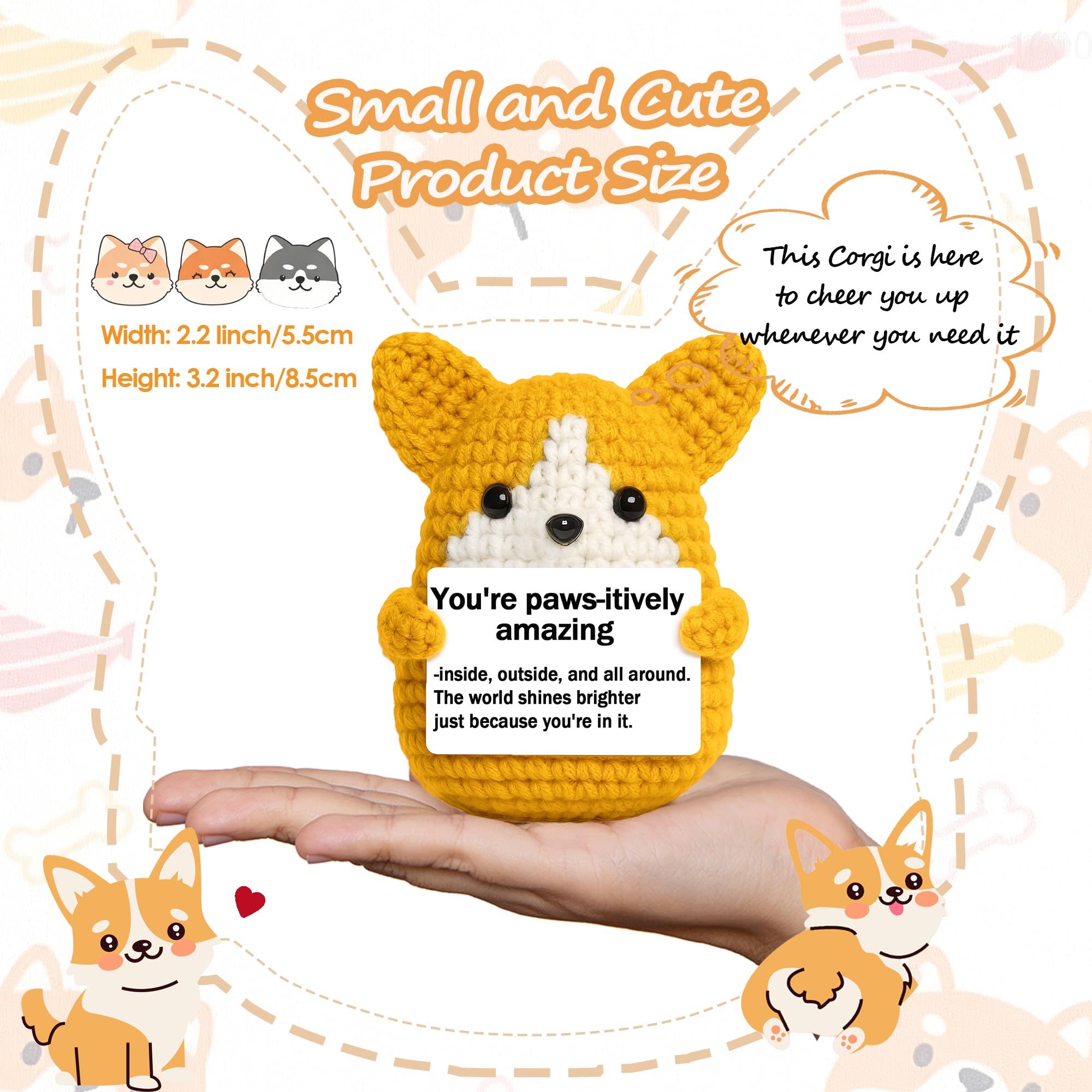 Mini Crochet Corgi Gift for Mothers Day Teacher Appreciation Graduation Fathers Day,Positive Crochet Corgi Emotional Support Inspirational Puppy Stuffed Gift for Dog Lover,Handmade Dog Desk Decor