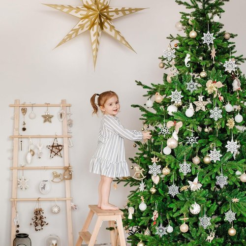Buryeah Winter Snowflake Ornaments - 36 Pcs Crochet Decorations for Christmas Tree | 6 Unique Styles in White