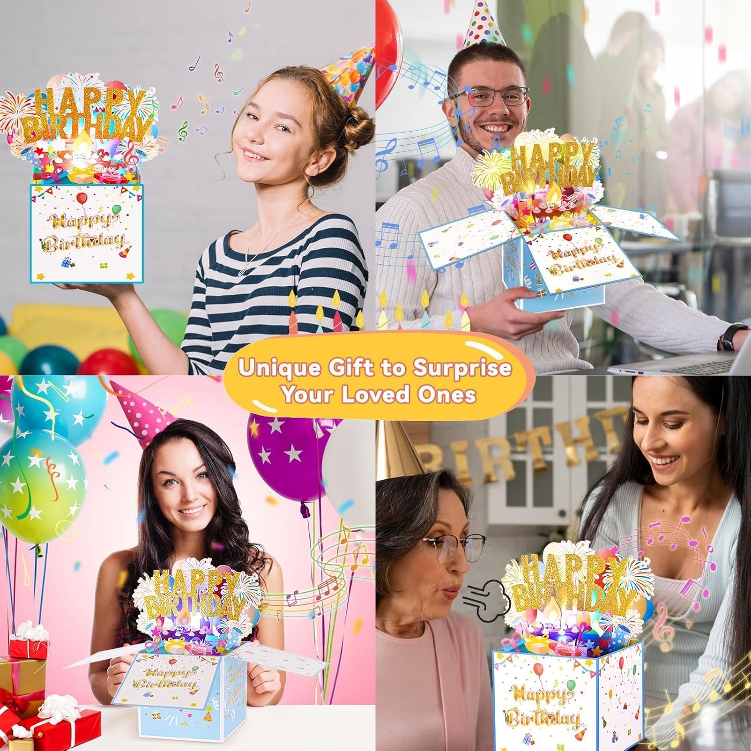 Pop Up Birthday Cards - Large 3D Design with Blowable Lights & Music | Fun Gifts for All Ages