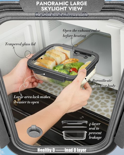 Glass Containers 12-Pack by [Brand Name] - Oven-Safe Borosilicate, Airtight, BPA-Free, Multi-Size (Gray)