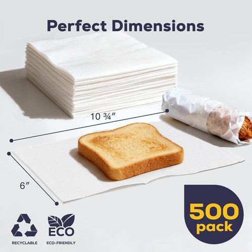 Fit Meal Prep Deli Wax Paper Sheets - 500 Pack | Waterproof & Greaseproof 6 x 10.75 Inches