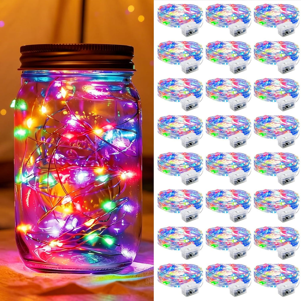 Skiennix 24-Pack Fairy Lights - 7Ft 20 LED Twinkle String Lights | Battery Operated & Waterproof for Parties, Weddings, and Decor