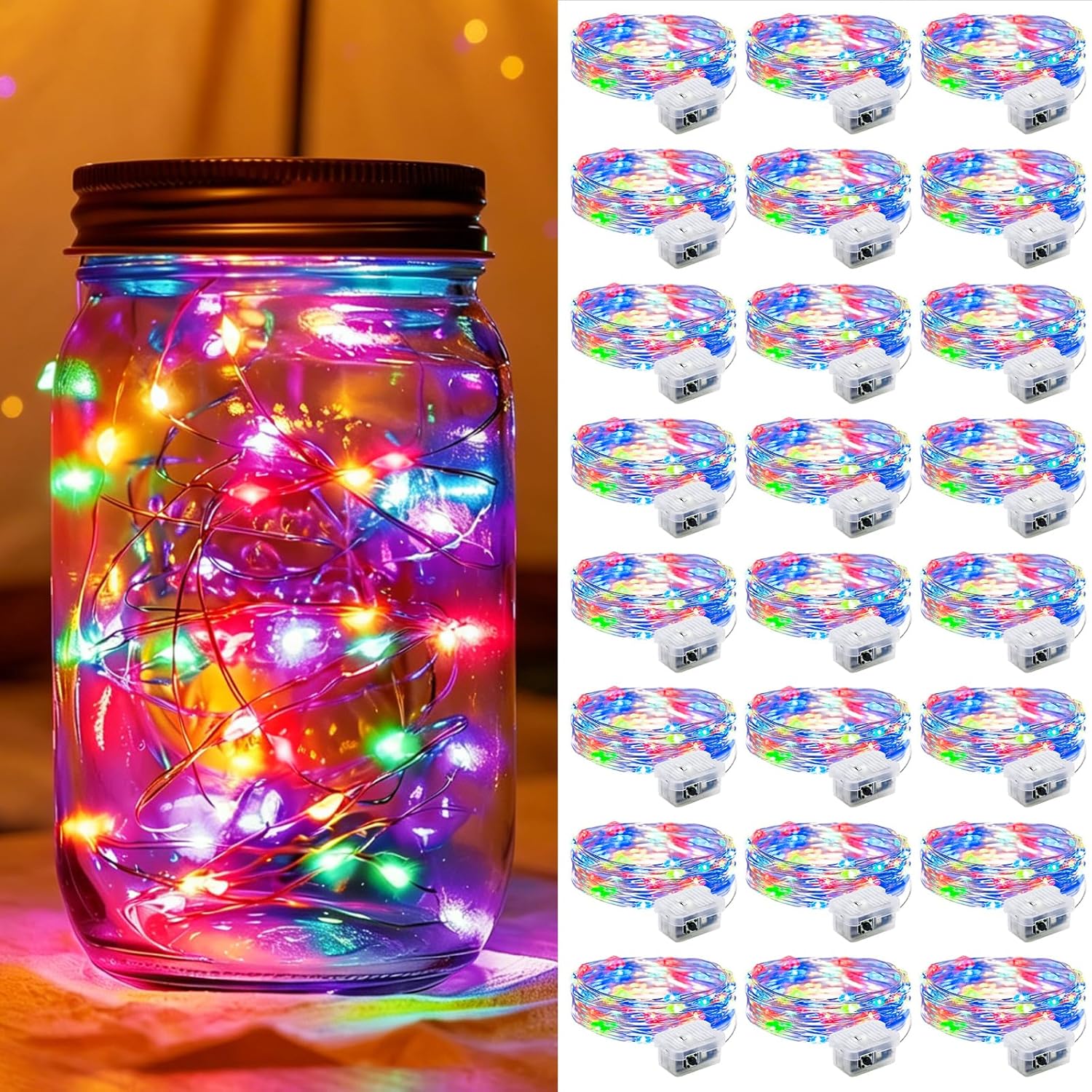 Skiennix 24-Pack Fairy Lights - 7Ft 20 LED Twinkle String Lights | Battery Operated & Waterproof for Parties, Weddings, and Decor