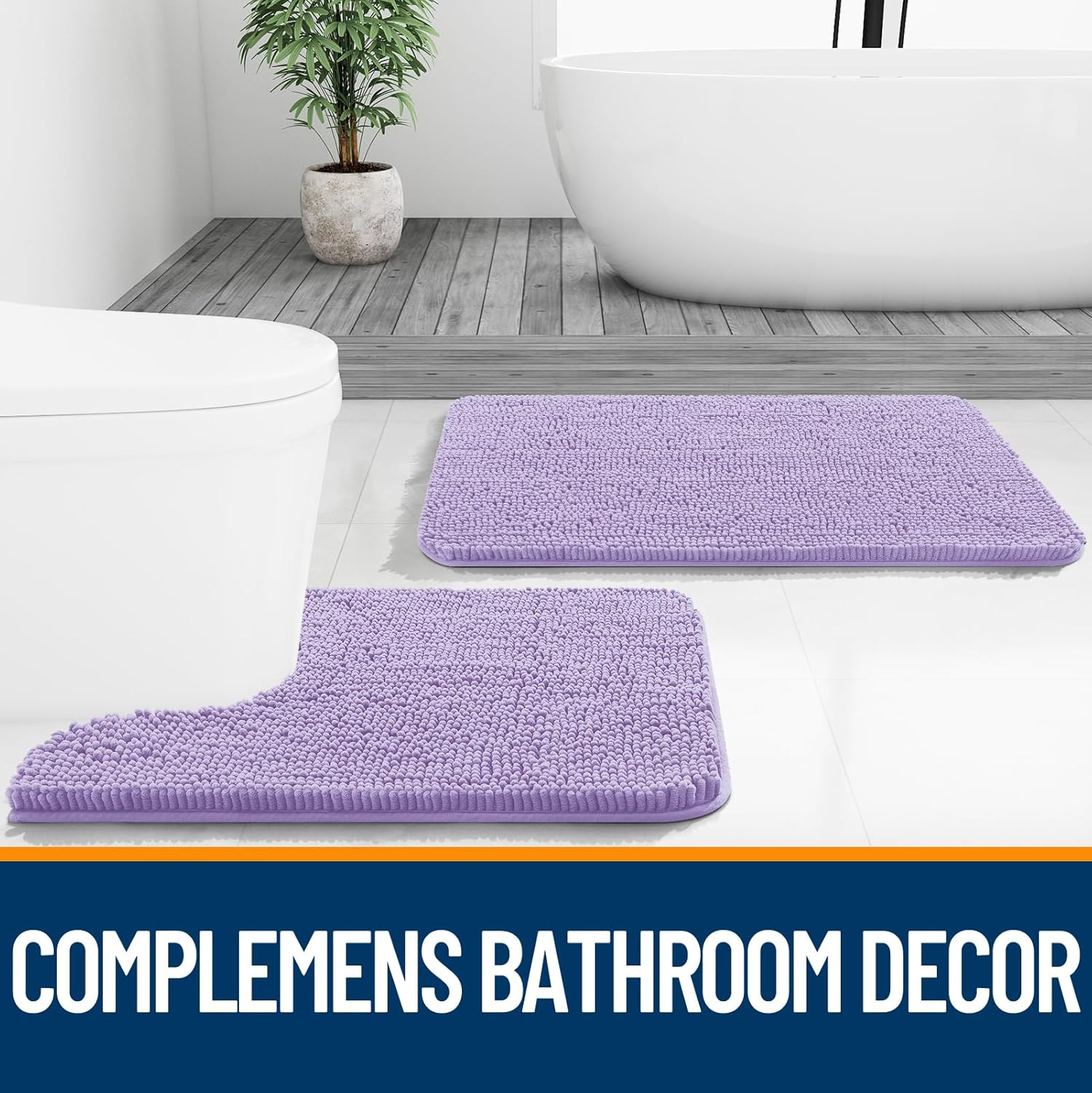 OLANLY Bathroom Runner Rugs - Soft Absorbent Chenille with Rubber Backing | Quick Dry 59x24 Lavender Bath Mat