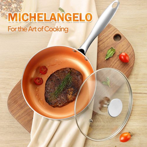 MICHELANGELO Copper Frying Pan Set with Lid, 8" & 10" +12'' Frying Pan Set