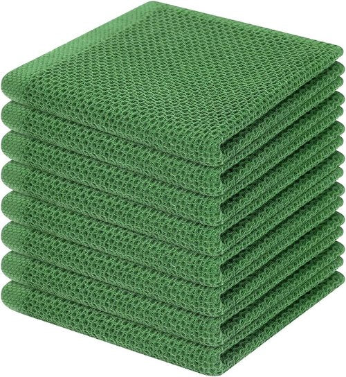 Homaxy 100% Cotton Waffle Weave Dish Cloths - Ultra Soft & Absorbent Quick Drying, 12 x 12 Inches, 8-Pack, Grass Green