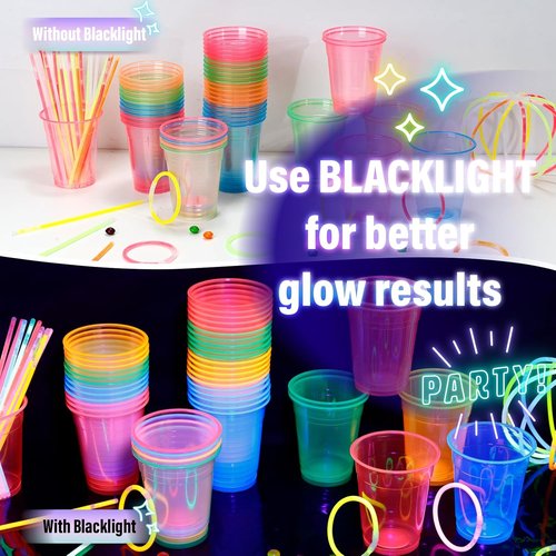 KesaPlan 120 PCS Neon Plastic Cups - 12 OZ Glow in the Dark Disposable Cups for Parties & Events
