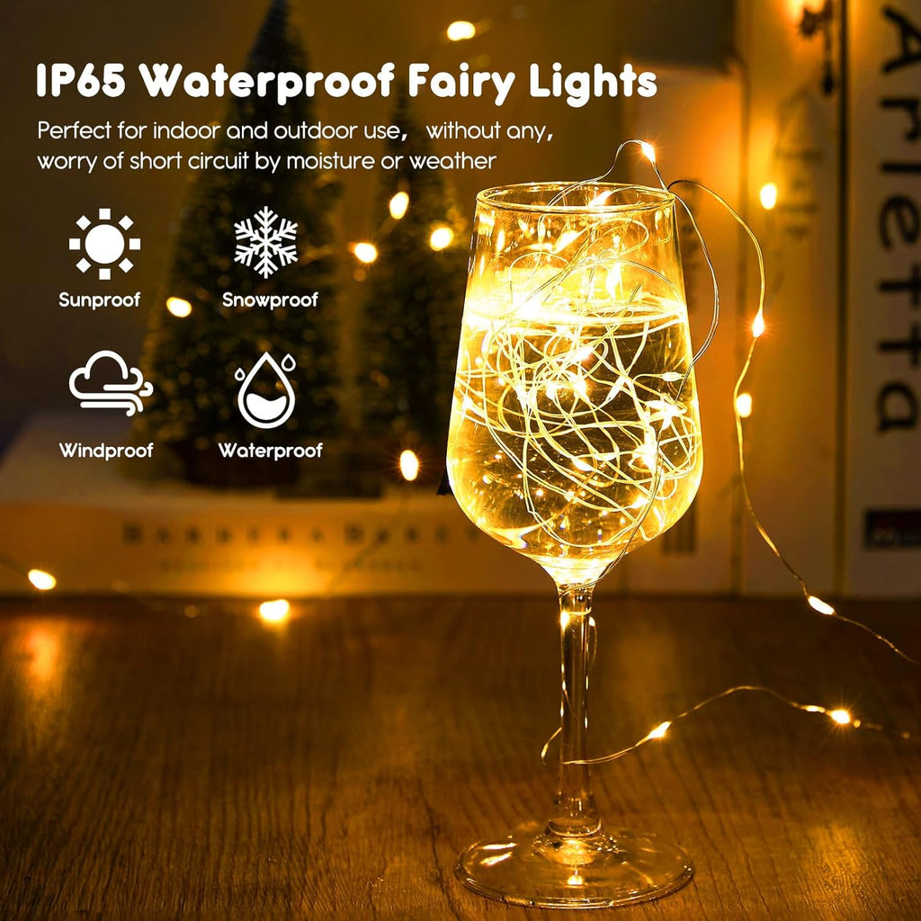 Minetom 12 Pack Battery Operated Fairy String Lights - 7ft Waterproof Silver Wire for DIY Crafts & Wedding Décor
