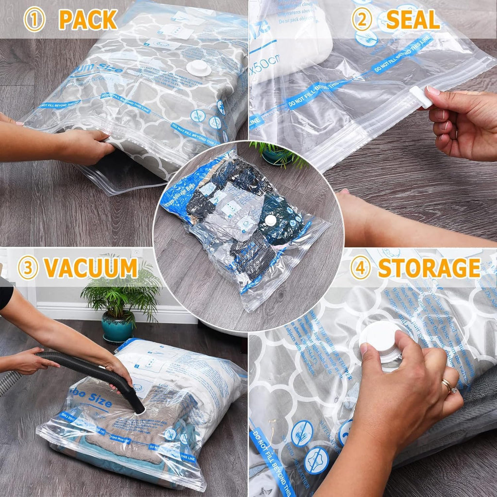 MEIQIHOME Vacuum Storage Bags - Jumbo Space Saver Sealer Bags for Clothing, Pillows & Bedding | 12 Pack