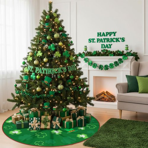Avxdbr St Patricks Day Reversible Tree Skirt 35 Inch Valentine Tree Skirts Double Sided Plush Christmas Tree Skirt Heart Shamrock Holiday Party Decorations