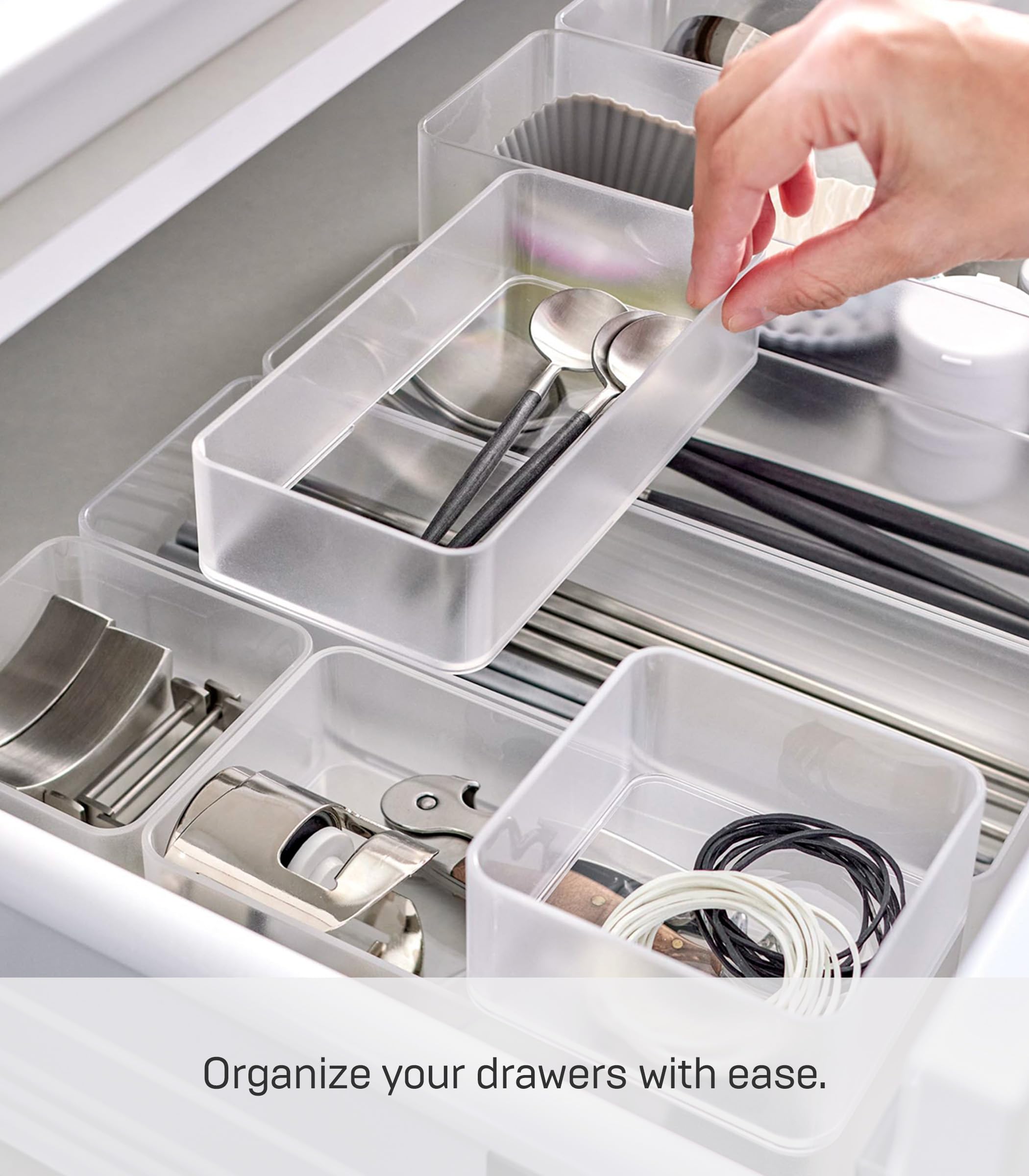 YAMAZAKI Home Tower Set Of 2 Clear Bottom Storage Cases - Stackable Transparent Organization Bins, Medium - Medium - Ps Resin