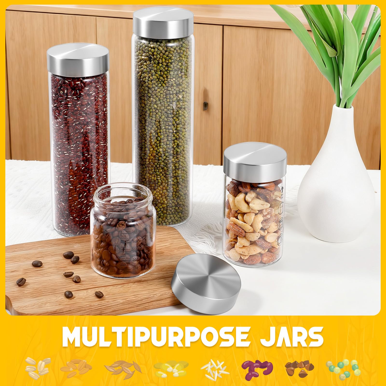 WXCWYQR Glass Juice Bottles with Lids, 10 Oz Wide Mouth Glass Water Bottles, for Juicing, Protein, Smoothie, Milk, BPA Free, Stainless Steel Lids, Shaker Bottles (10 Oz / 4 Pack)