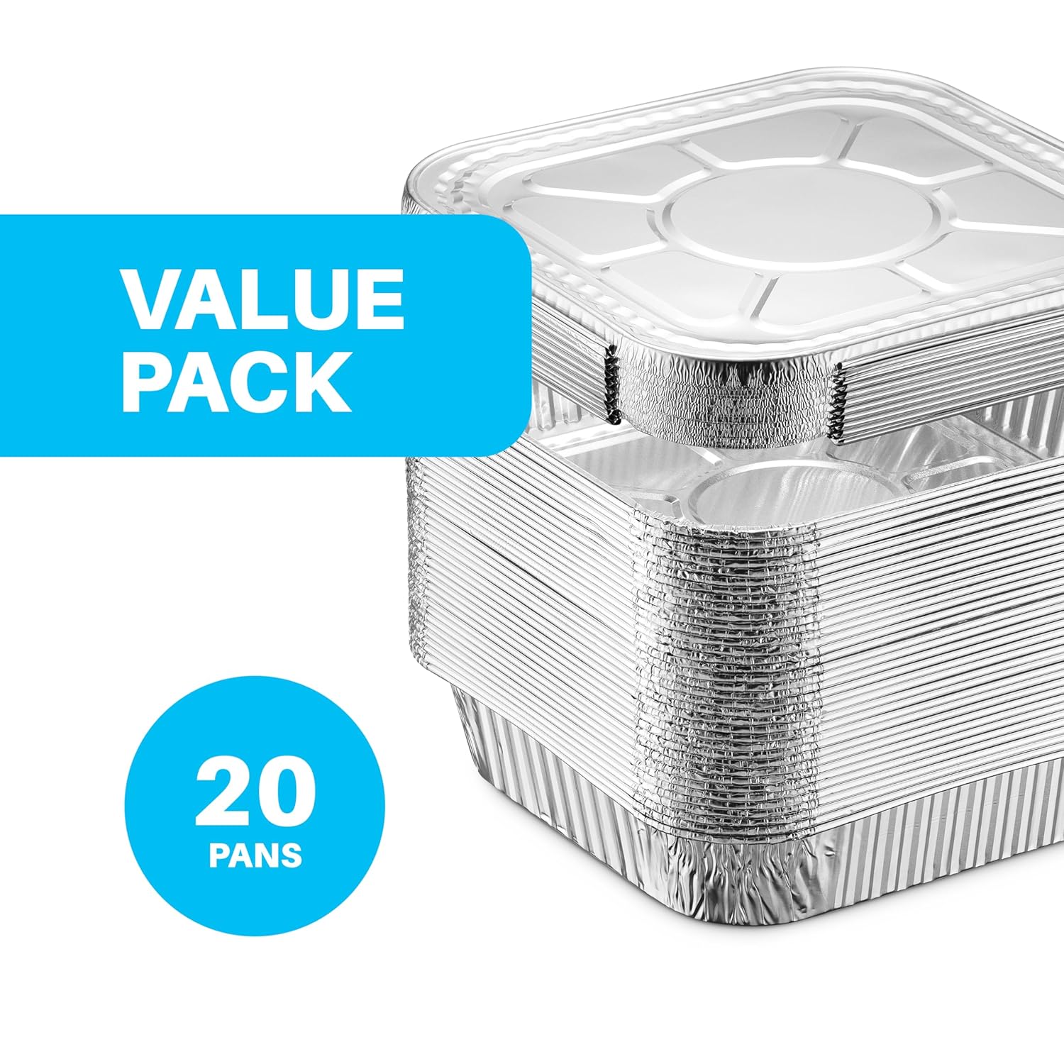 MontoPack 8” Disposable Aluminum Foil Baking Pans - 20 Pack | Versatile 8 x 8 Cake Pan for Broiling, Roasting & Meal Prep