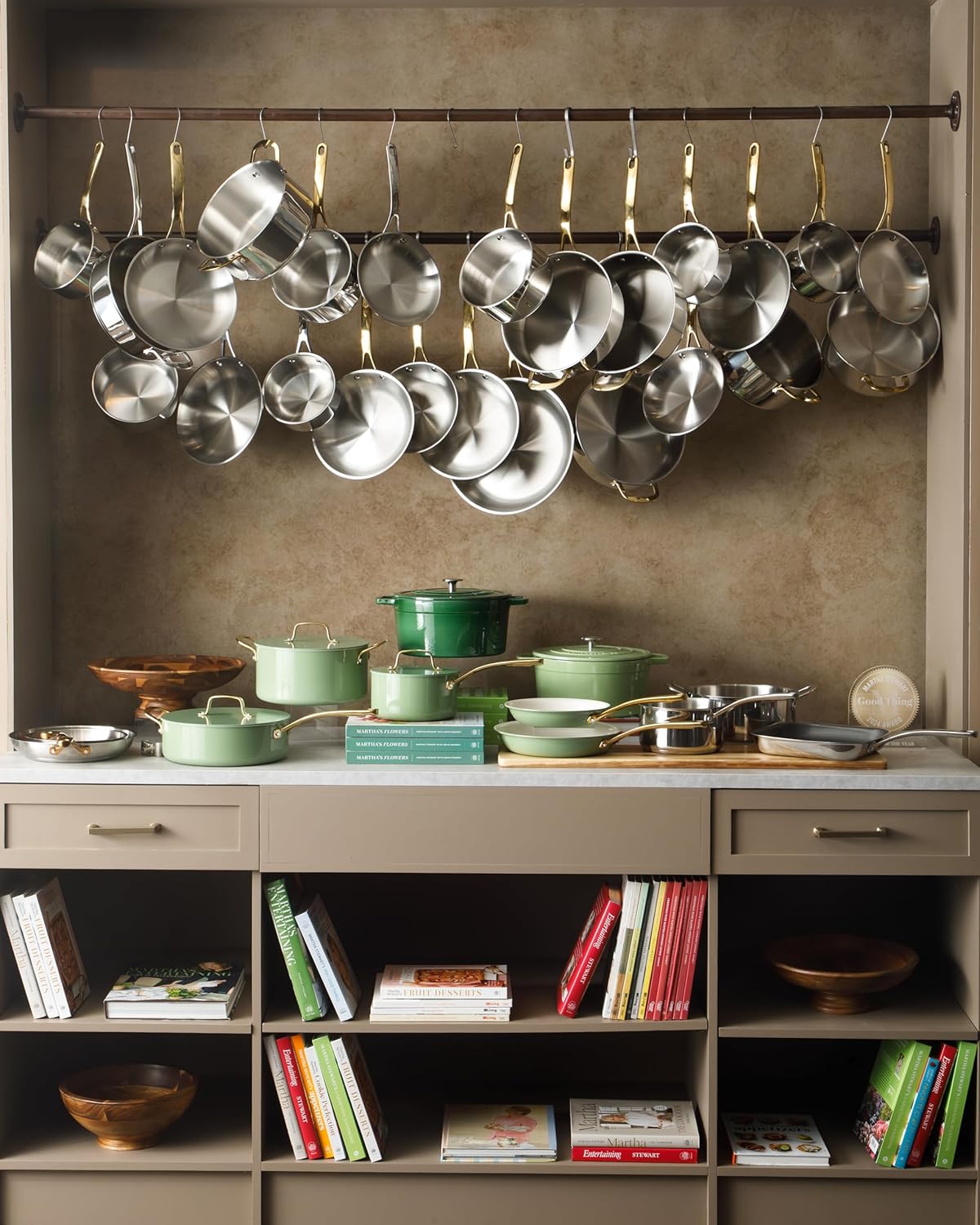Martha Stewart Castelle 10-Piece Stainless Steel Cookware Set | Durable, Induction Safe, Non-Toxic - Gold Handles