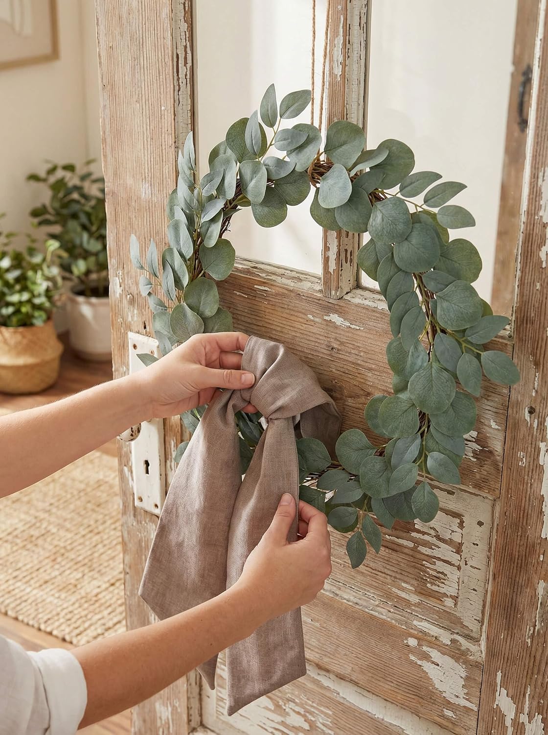 YKW Brown Wreath Sash - 55"x5" Linen Look Ribbon for DIY Embroidery | Rustic Holiday Decor