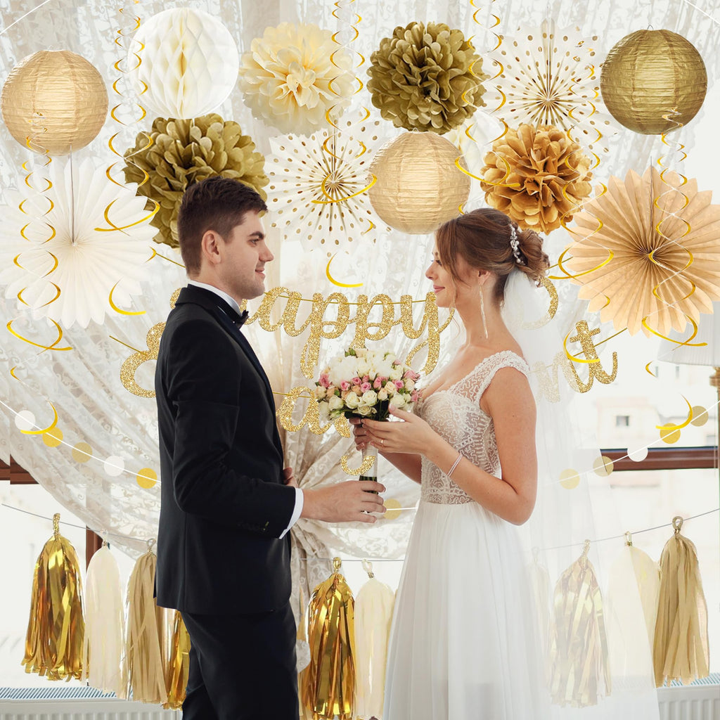 Roetyce Engagement Party Decorations, Gold Glitter Happy Engagement Banner, Almost Married/Just Engaged Photo Background, Congratulations Wedding Bachelorette Backdrop Decor