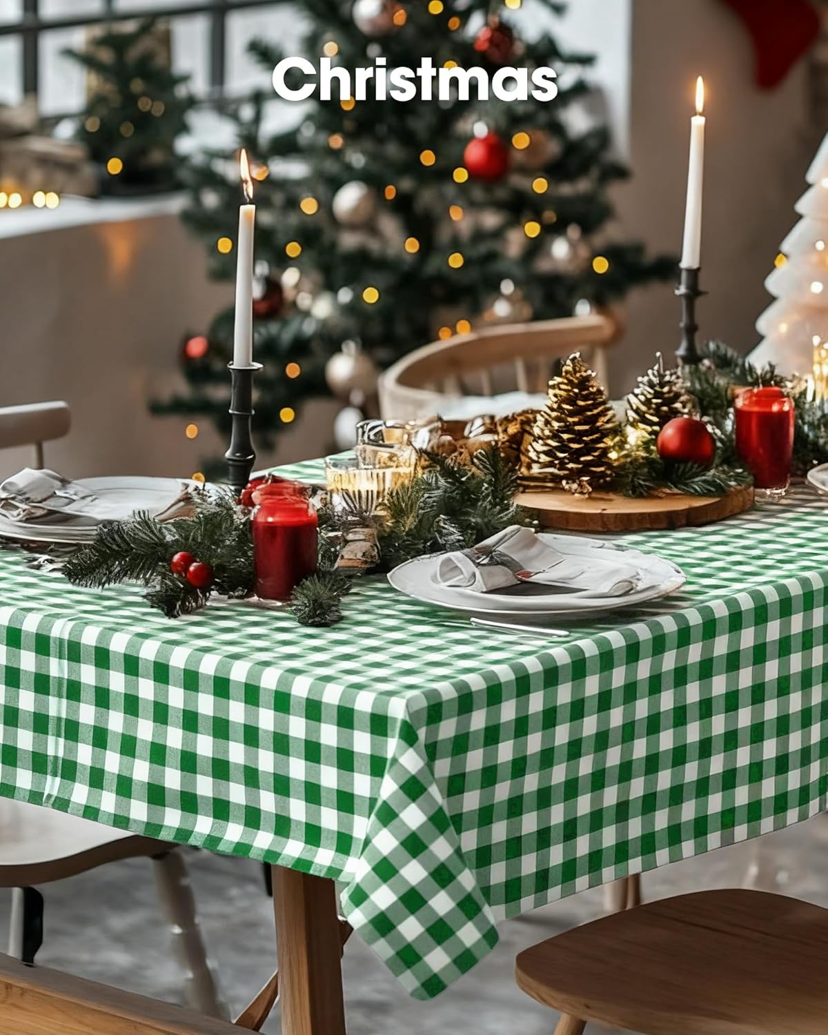 Pureegg Premium Disposable Table Covers - 10 Pack 54x108 Inch Black for Rectangular Tables | Green Plaid Design