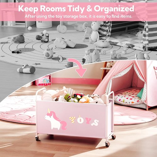 Granny Says Toy Box - Extra Large 135L Kids Storage Chest with Wheels | Pink Metal Organizer for Toys