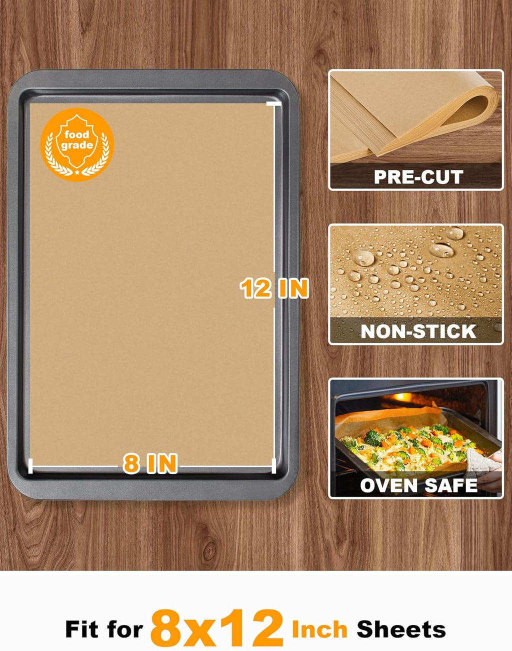 SMARTAKE Parchment Paper Baking Sheets - 200 Pcs Non-Stick Precut, 8x12 Inches for Baking & Grilling
