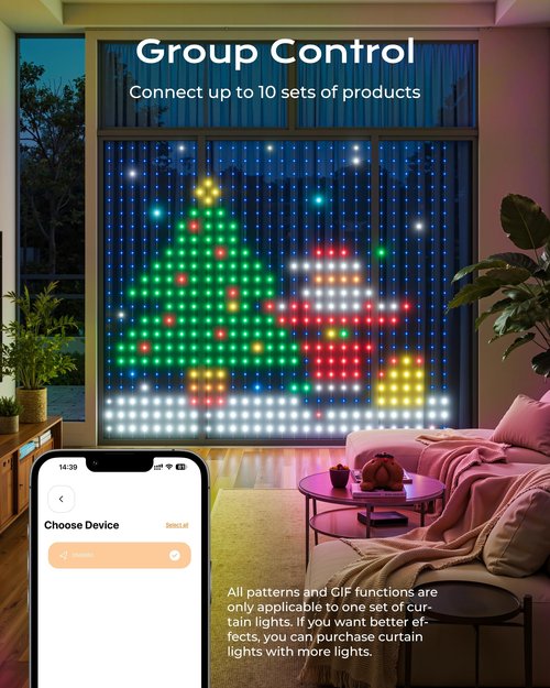 SmartDawn 400 RGBIC LEDs Smart Curtain Lights with DIY GIF, 6.6x6.6ft Color Changing Holiday Wall Lights with APP, IP65 Waterproof Christmas String Fairy Lights for Indoor Outdoor Bedroom Window