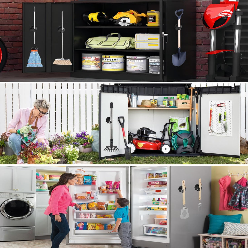 ULIBERMAGNET Magnetic Mop Broom Holder - Heavy-Duty Wall-Mounted Storage Rack | 8 Pack in Black