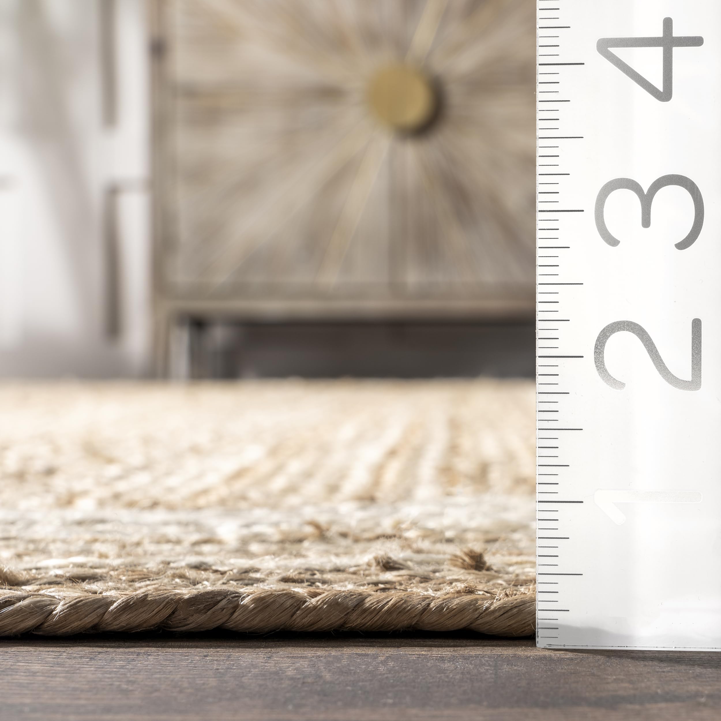 Nuloom Rikki Off-White/Natural, 2'6" x 6', Coastal Braided, Jute, Soft and Textured, High Traffic, Stain Resistant, Easy Clean, Durable Runner for Bedroom, Living Room, Dining, Foyer, Entryway