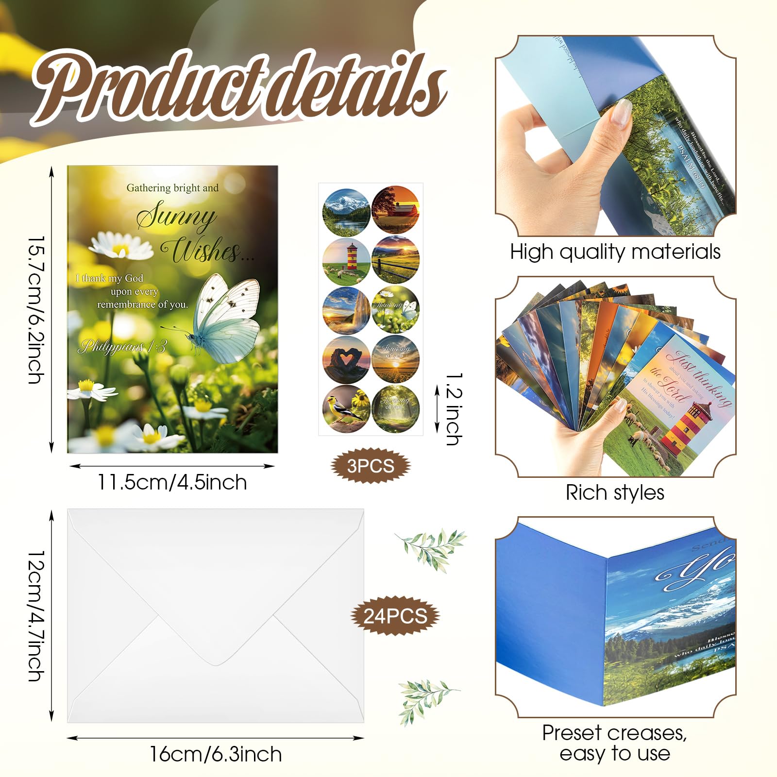 Motiskyy 24 Pack Religious Thinking of You Cards Bulk with Envelopes Jesus Christian Greeting Thinking of You Cards with Scripture Encouragement 4.5 x 6.2 Inch (Classic Style)