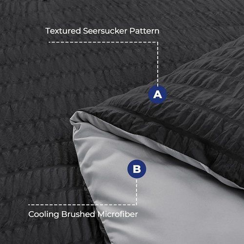 HYMOKEGE California King Comforter Set - 7-Piece All-Season Luxury Bedding in Black & Light Grey