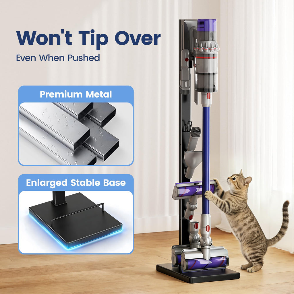 pickpiff Vacuum Cleaner Stand Compatible with Dyson V15, V12, V11, V10, V8, V7, V6 & G5 – Freestanding Holder with Accessory Storage, No Drilling Required, Easy Installation