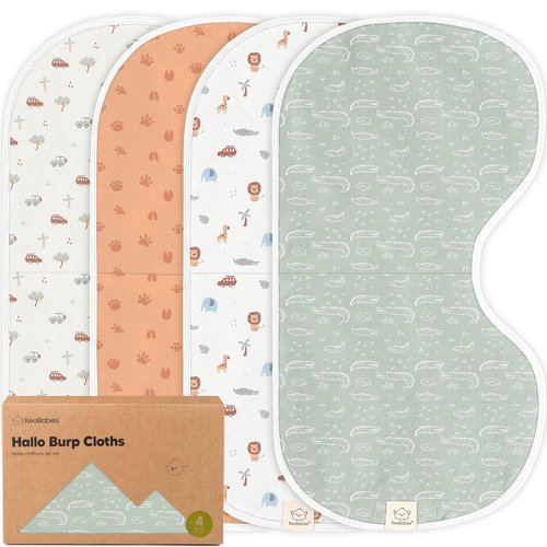KeaBabies 4-Pack Baby Burp Cloths - Organic Cotton, Extra Large, Absorbent & Soft for Newborns | Wilderness Design