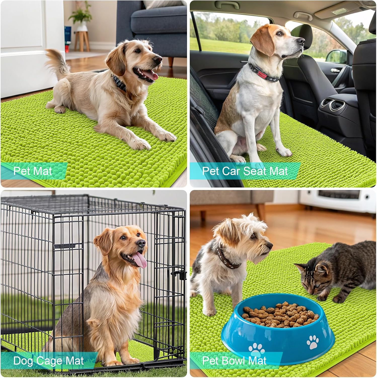 OLANLY Dog Door Mat - Absorbent Non-Slip Washable Doormat for Muddy Paws | 24x16 Bright Green