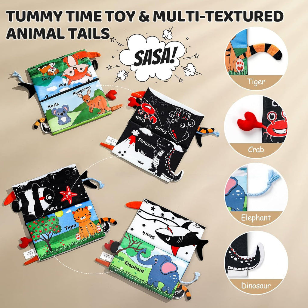 Skiennix 3PCS High Contrast Baby Toys - Tummy Time Mirror & Crinkle Cloth Teether for Newborns