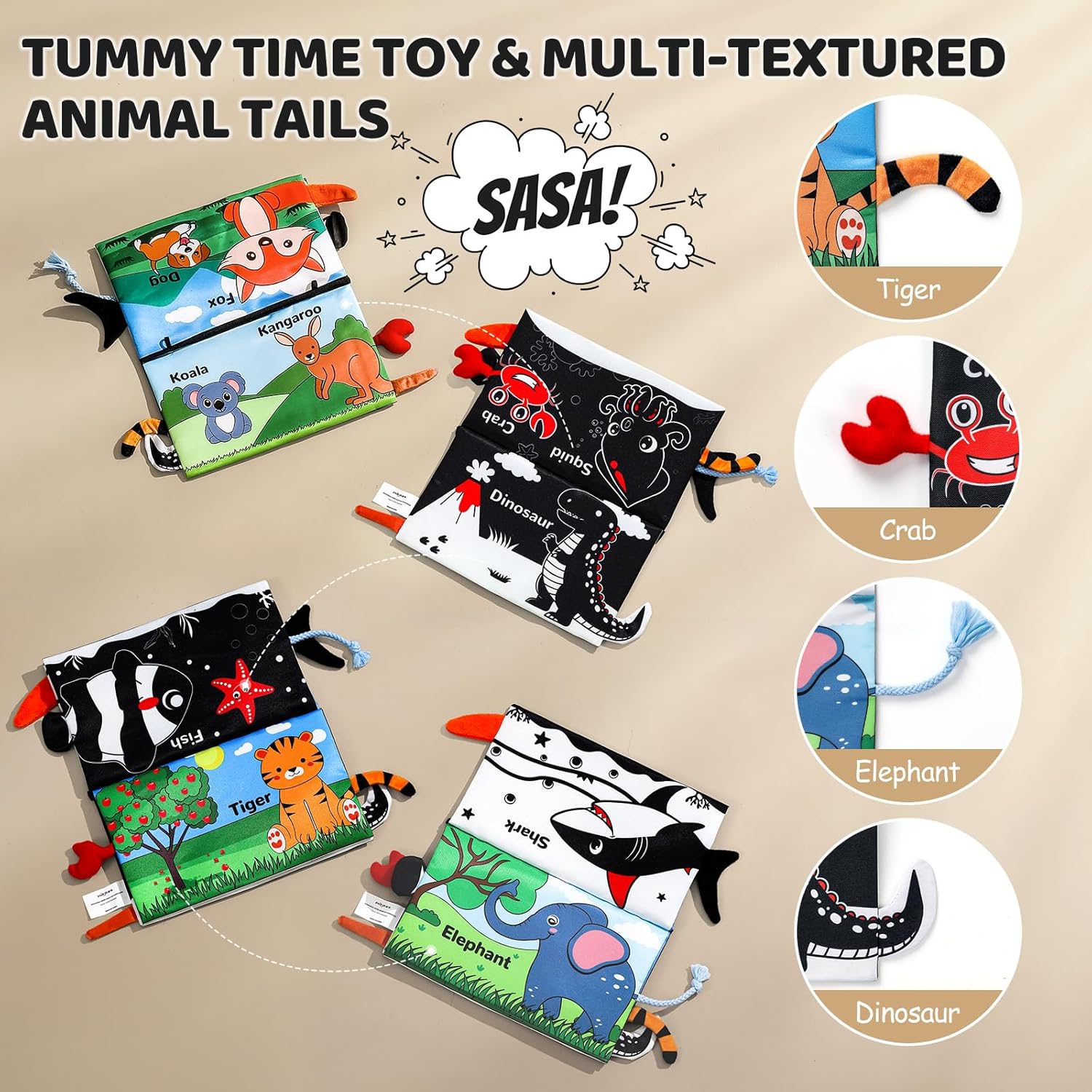 Skiennix 3PCS High Contrast Baby Toys - Tummy Time Mirror & Crinkle Cloth Teether for Newborns