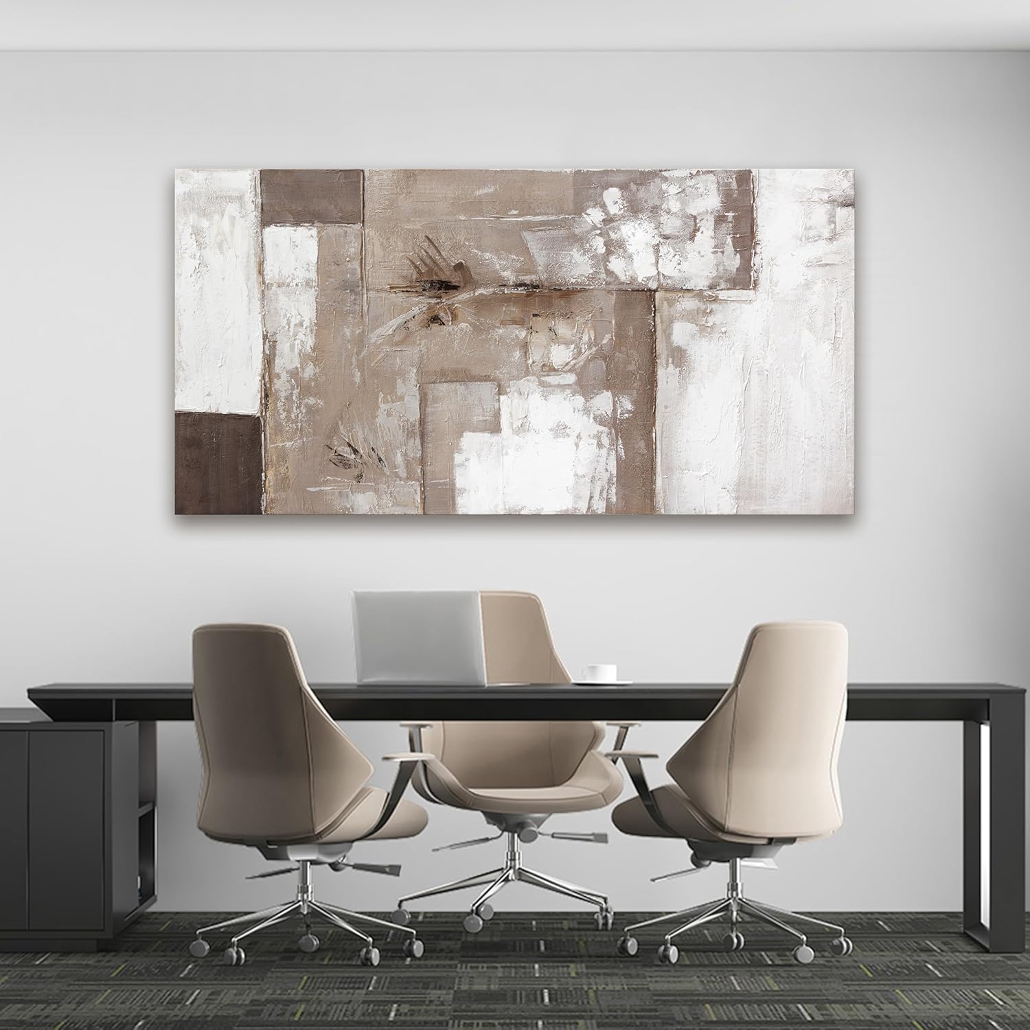 Skiennix Abstract Wall Art - Modern Canvas Decor for Living Room | Brown, Grey & White - 24x48 Inch