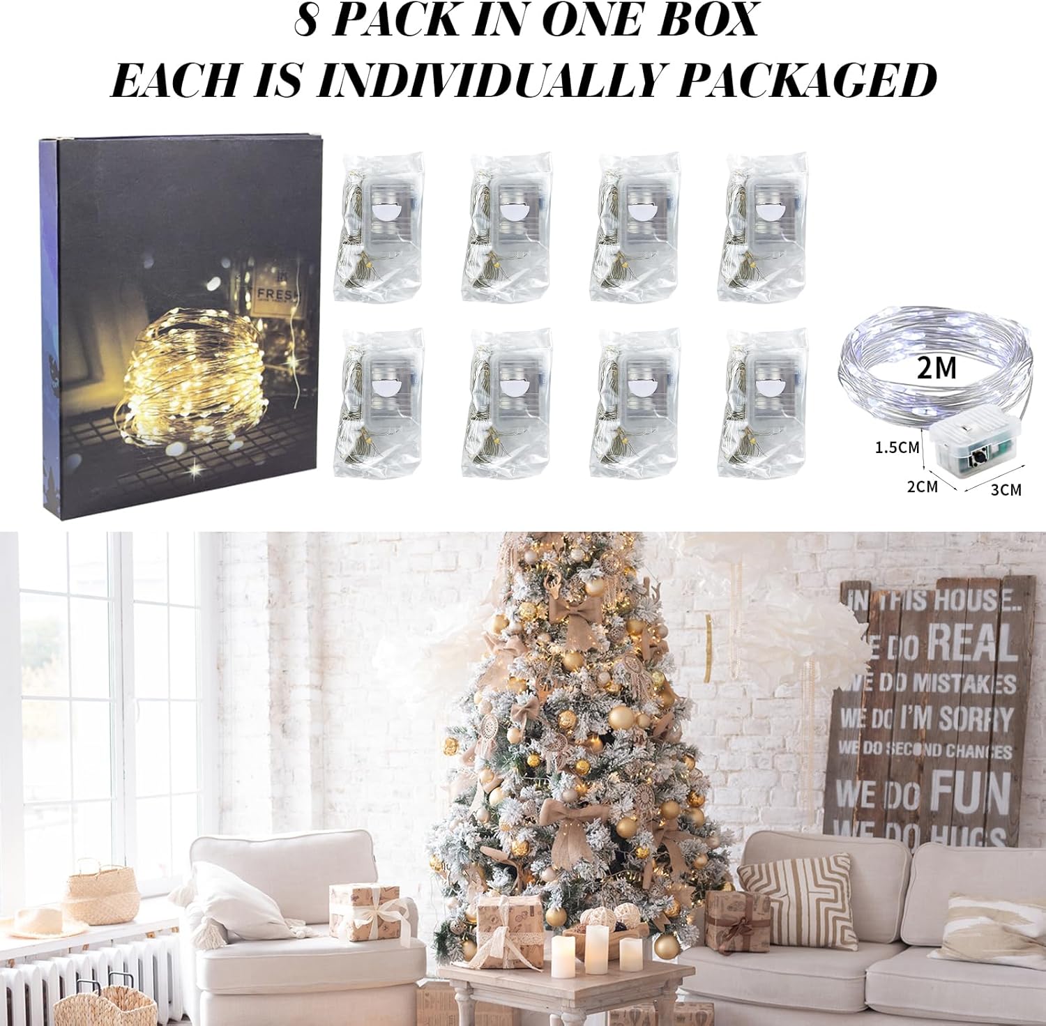 ZGWJ Fairy Lights - 8 Pack Battery Operated 7ft Mini LED String Lights | 3 Modes for Parties & Decor